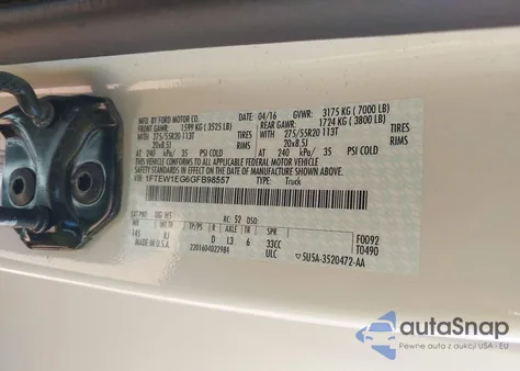 2016 Ford F150 Supercrew z USA, uszkodzony, nr VIN 1FTEW1EG6GFB98557